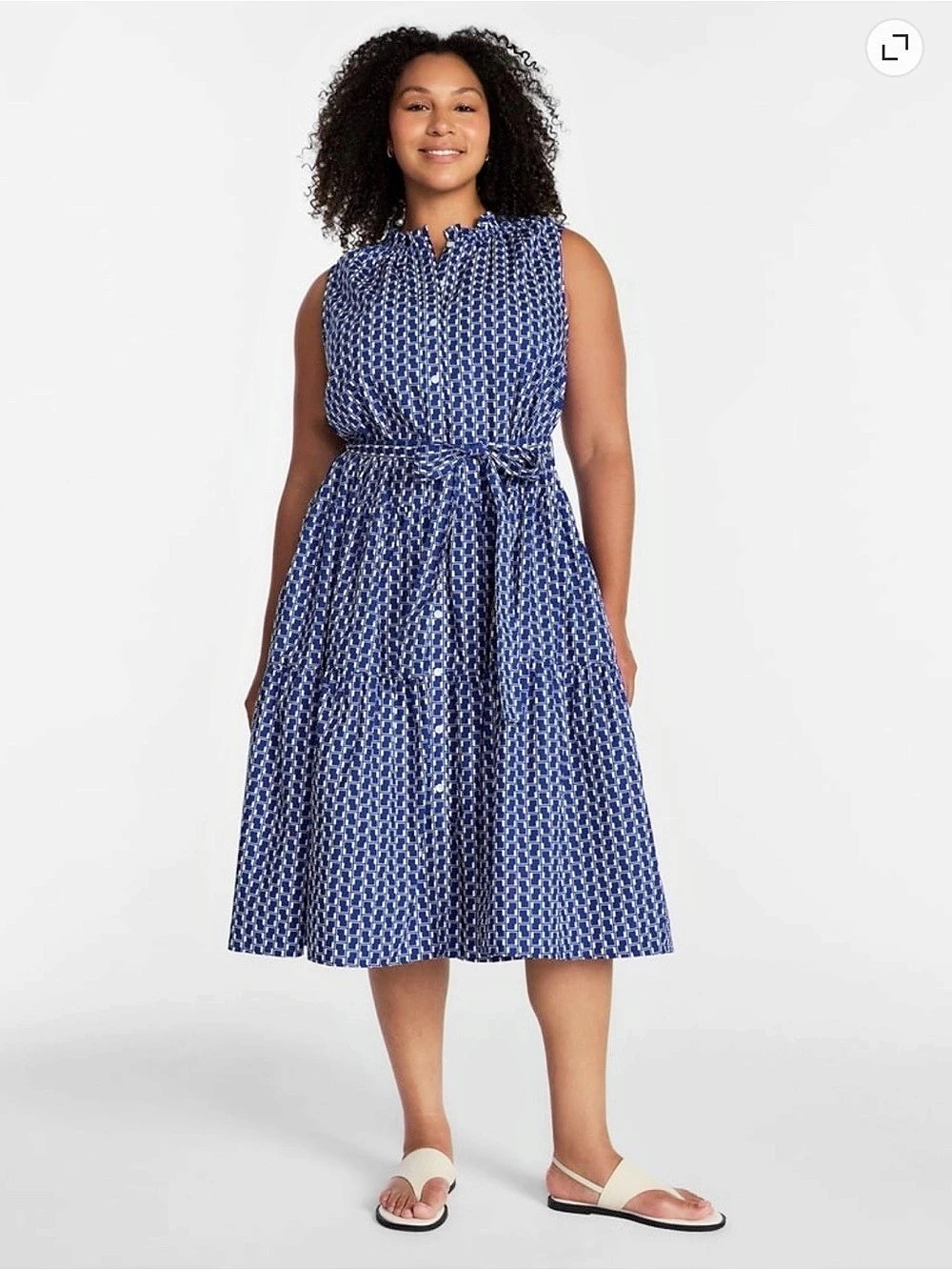 Geometric Midi Dress in Blue & White